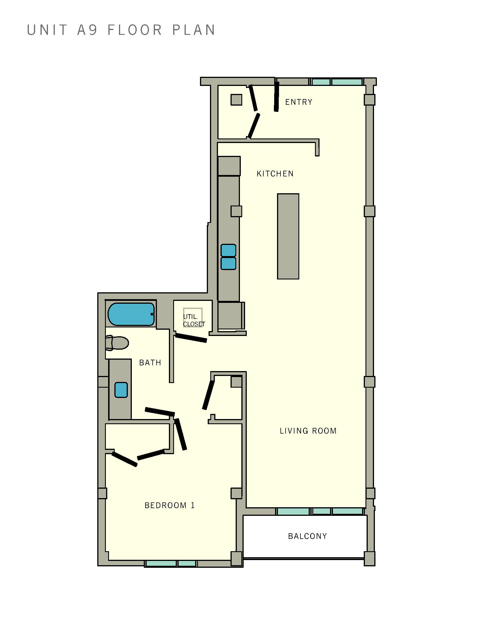 1 bedroom 1 bath A9 Floor Plan at Aviator at Brooks, San Antonio, 78235